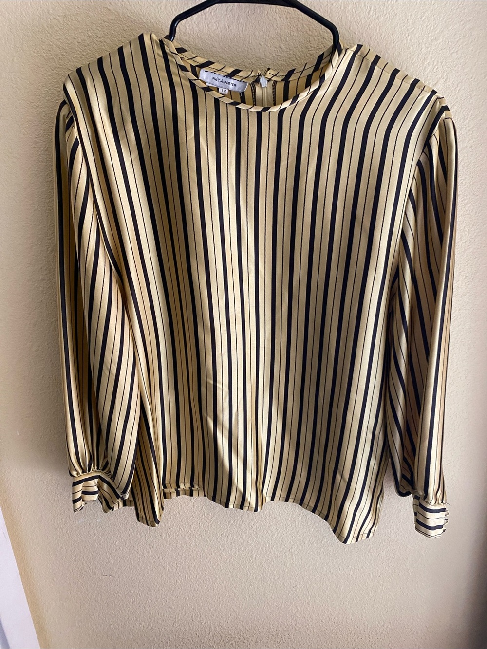 Christian Dior Pret-A-Porter Vintage Striped Long-Sleeve Blouse Black & Yellow